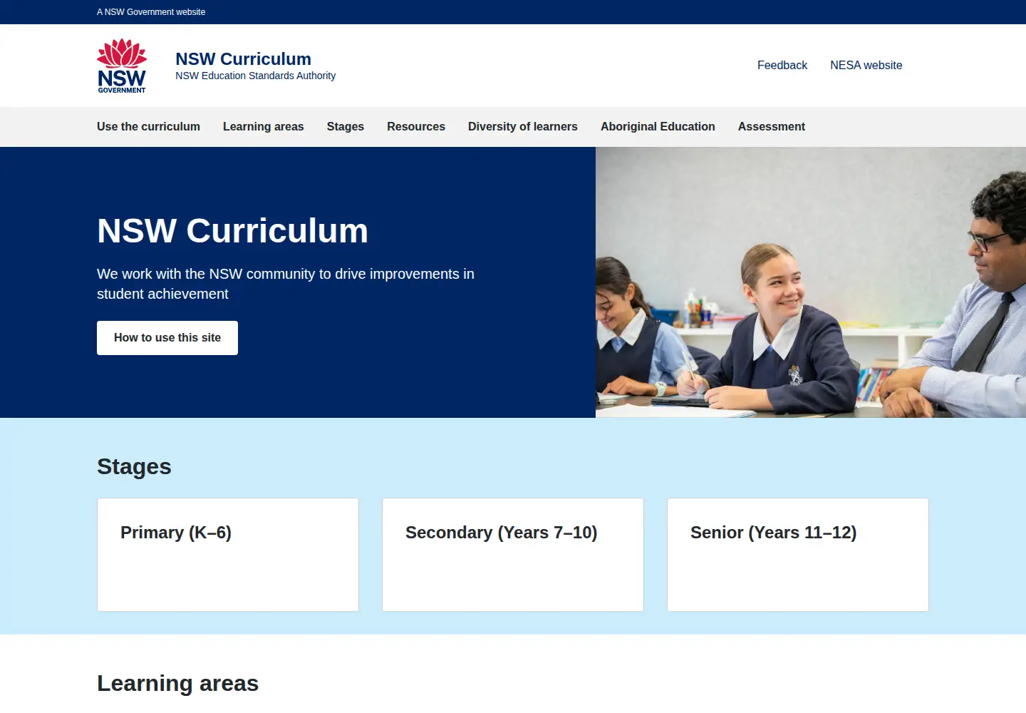Screenshot of curriculum.nsw.edu.au