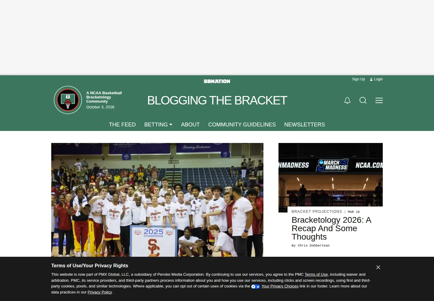Screenshot of bloggingthebracket.com