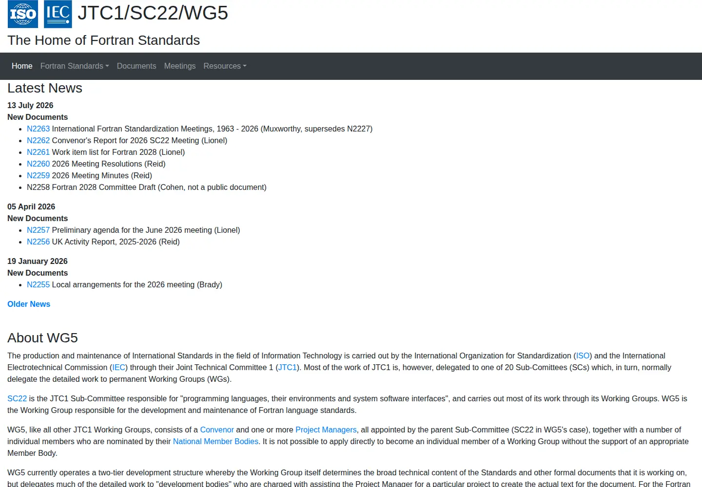 Screenshot of wg5-fortran.org