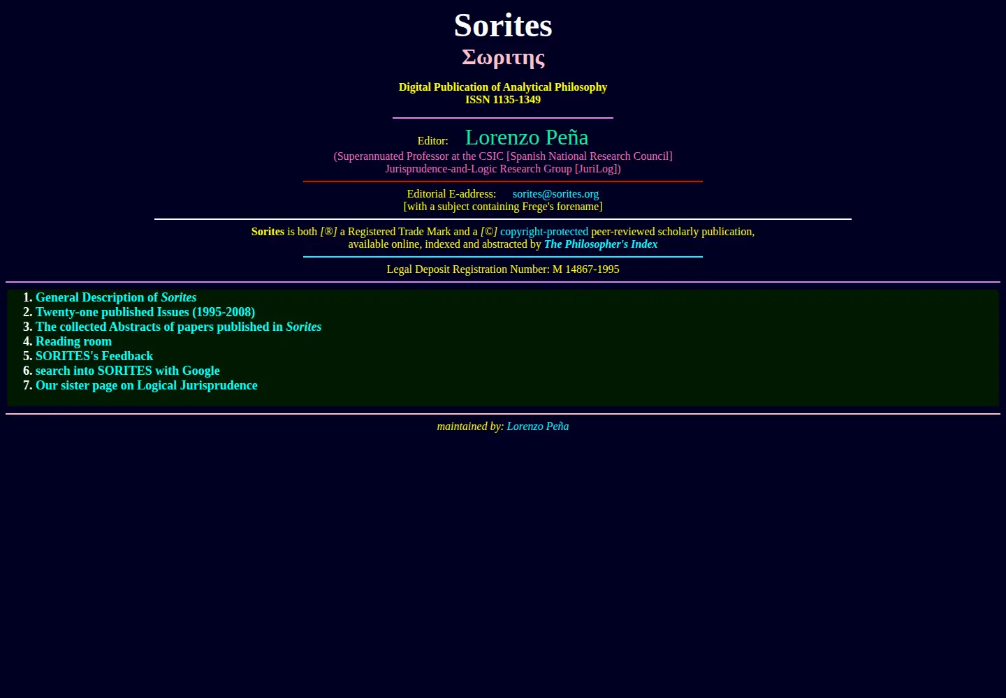 Captured homepage of sorites.org in the current scan