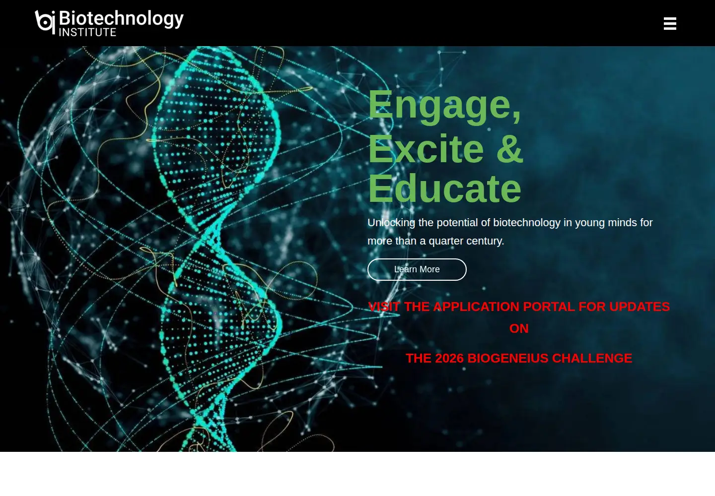 Captured homepage of biotechinstitute.org in the current scan