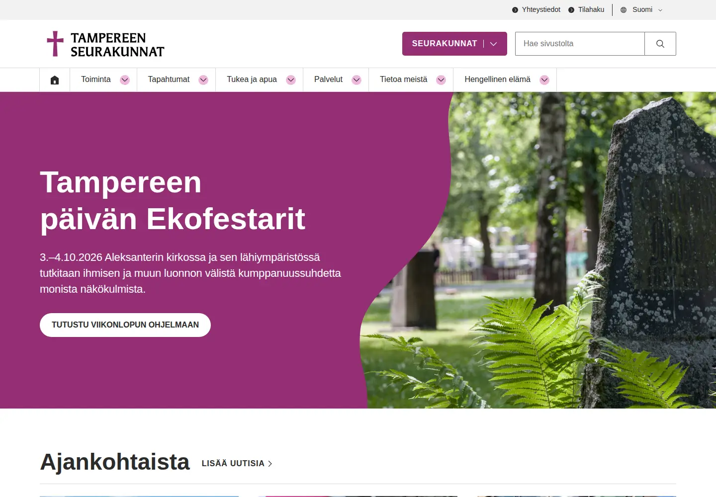 Screenshot of tampereenseurakunnat.fi