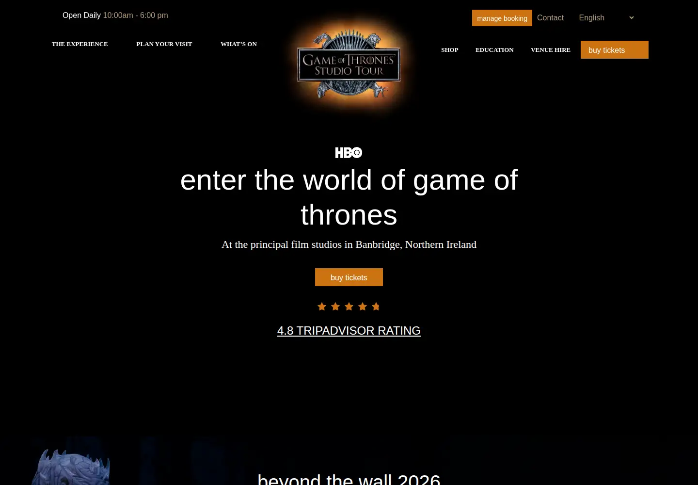 Screenshot of gameofthronesstudiotour.com