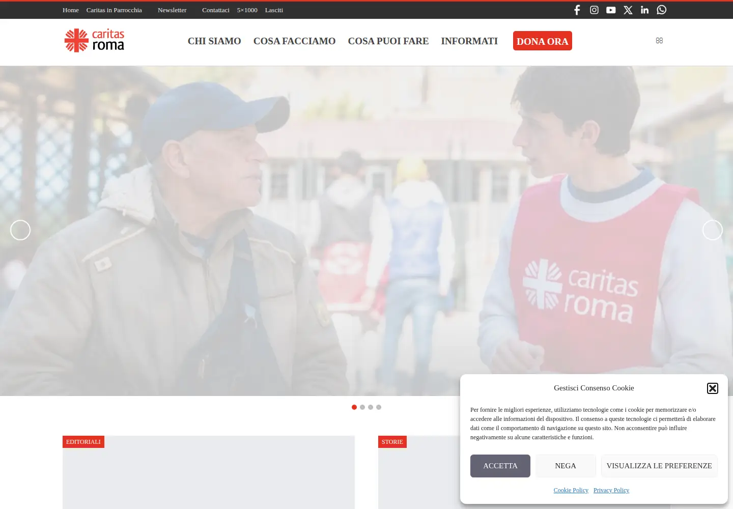 Captured homepage of caritasroma.it in the current scan