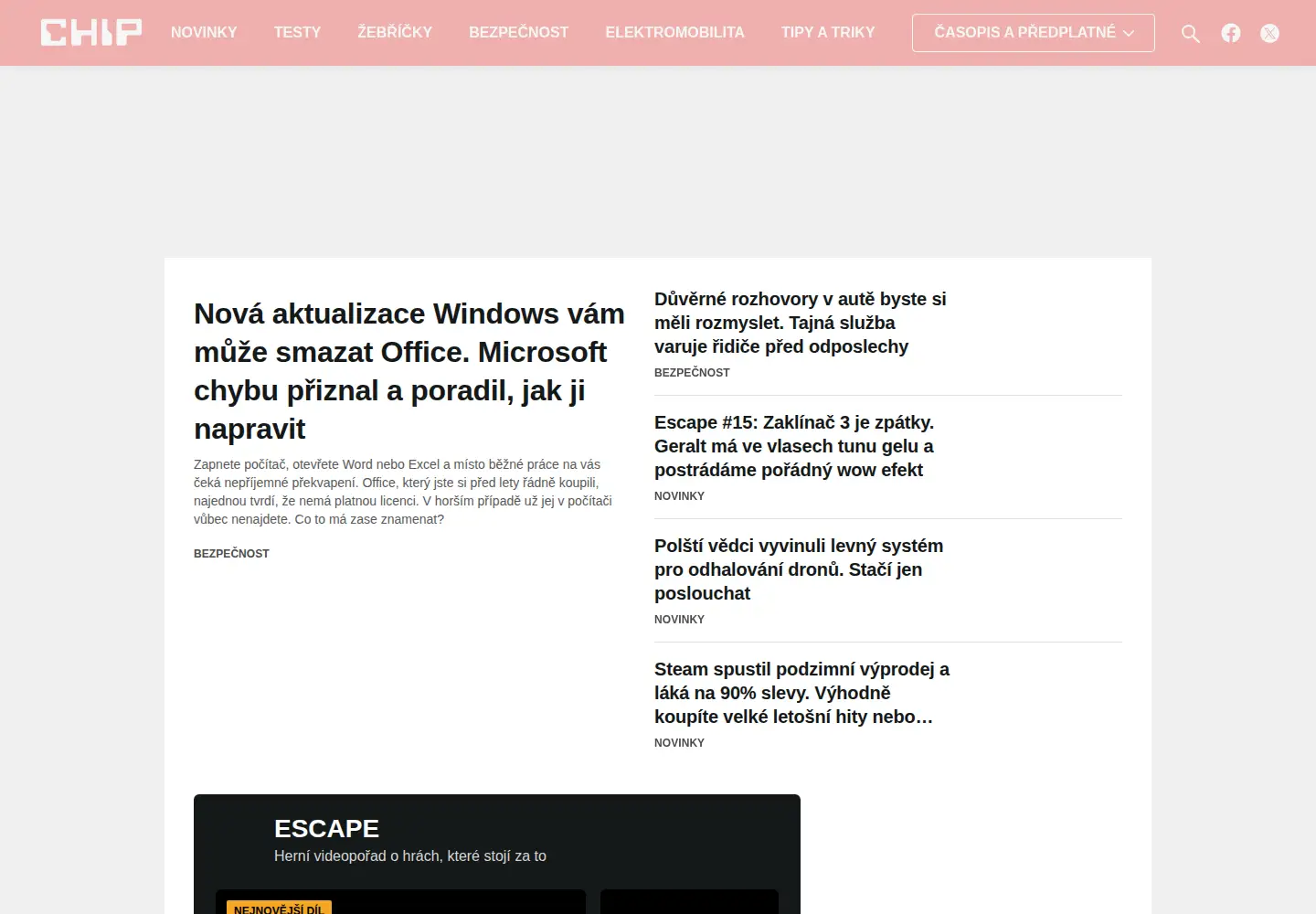 Captured homepage of chip.cz in the current scan