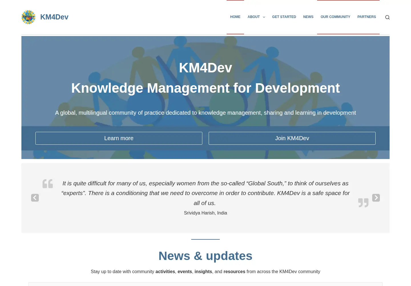 Captured homepage of km4dev.org in the current scan