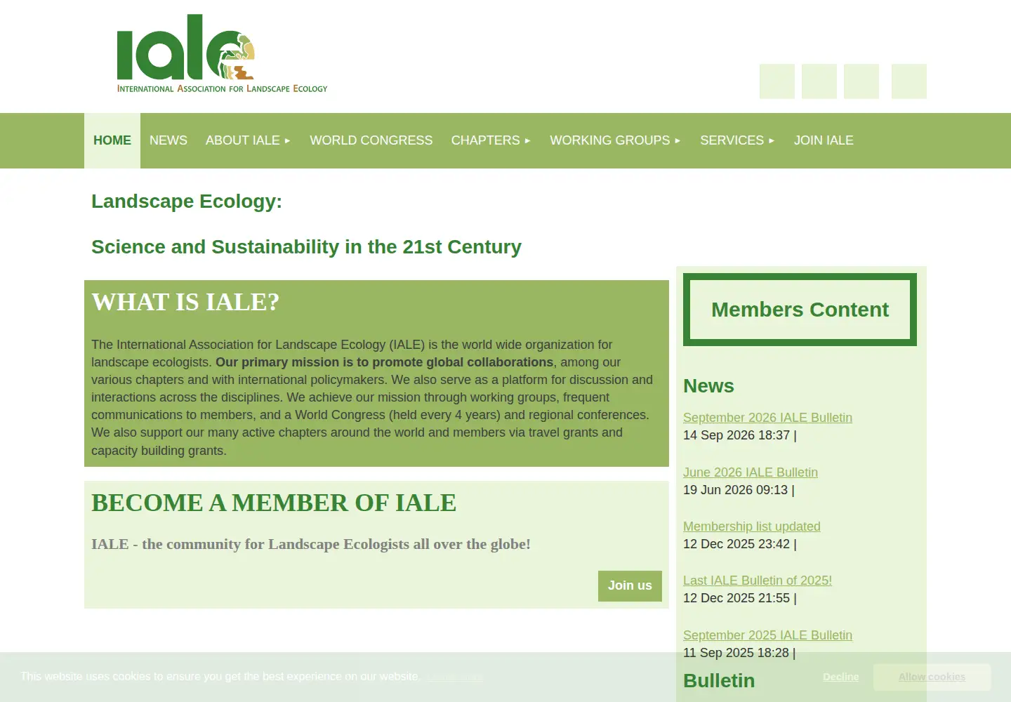 Captured homepage of landscape-ecology.org in the current scan