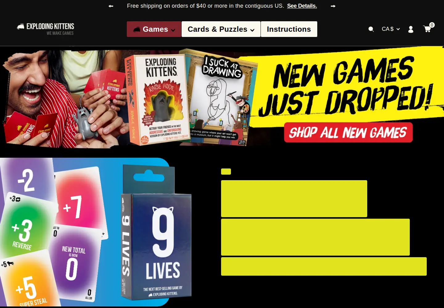 Screenshot of explodingkittens.com