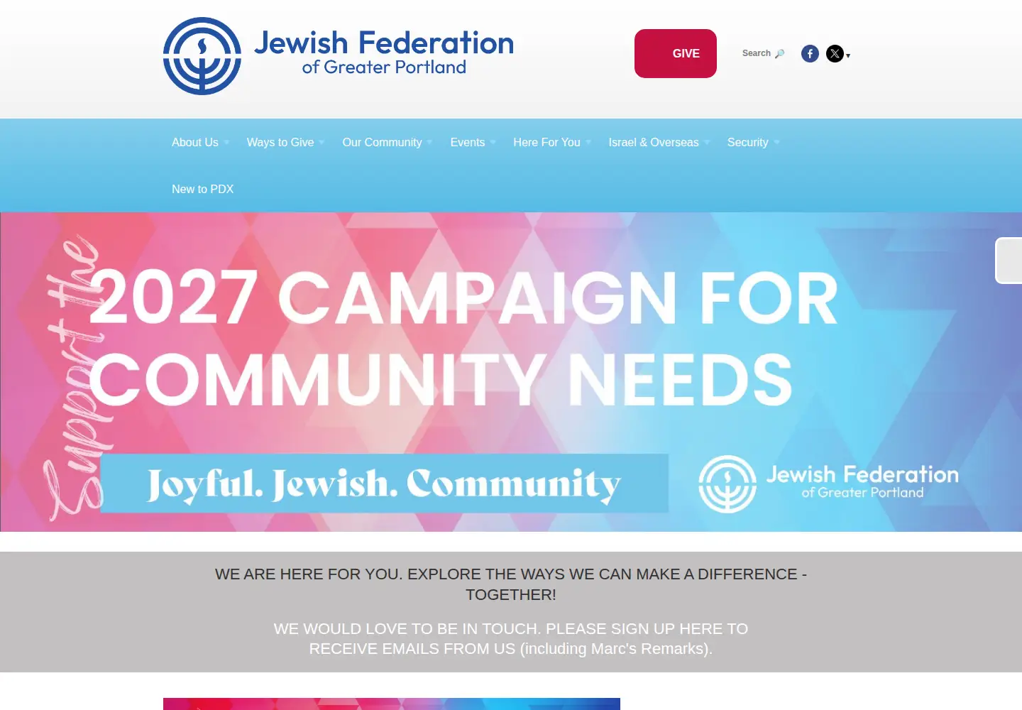 Screenshot of jewishportland.org