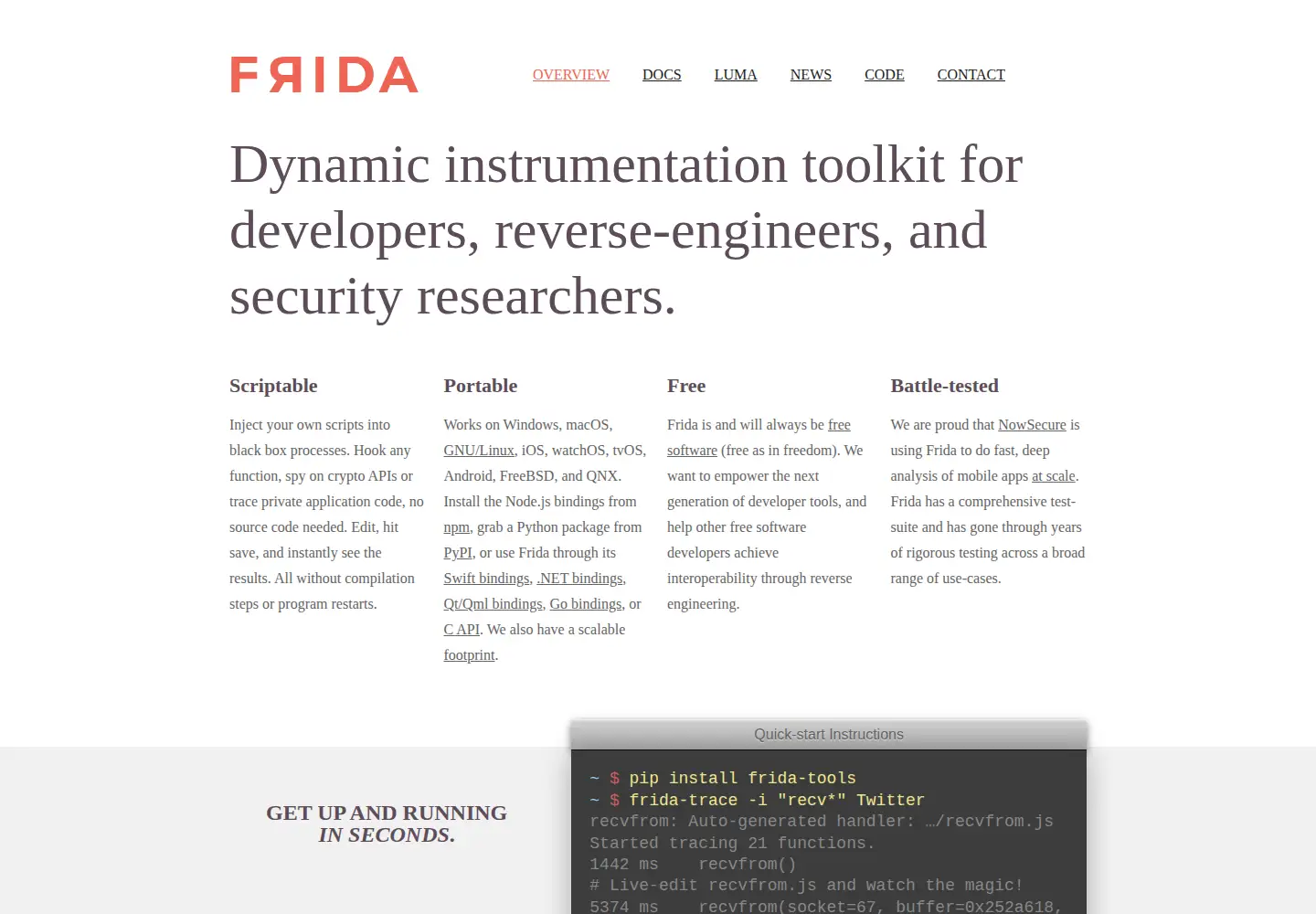 Screenshot of frida.re