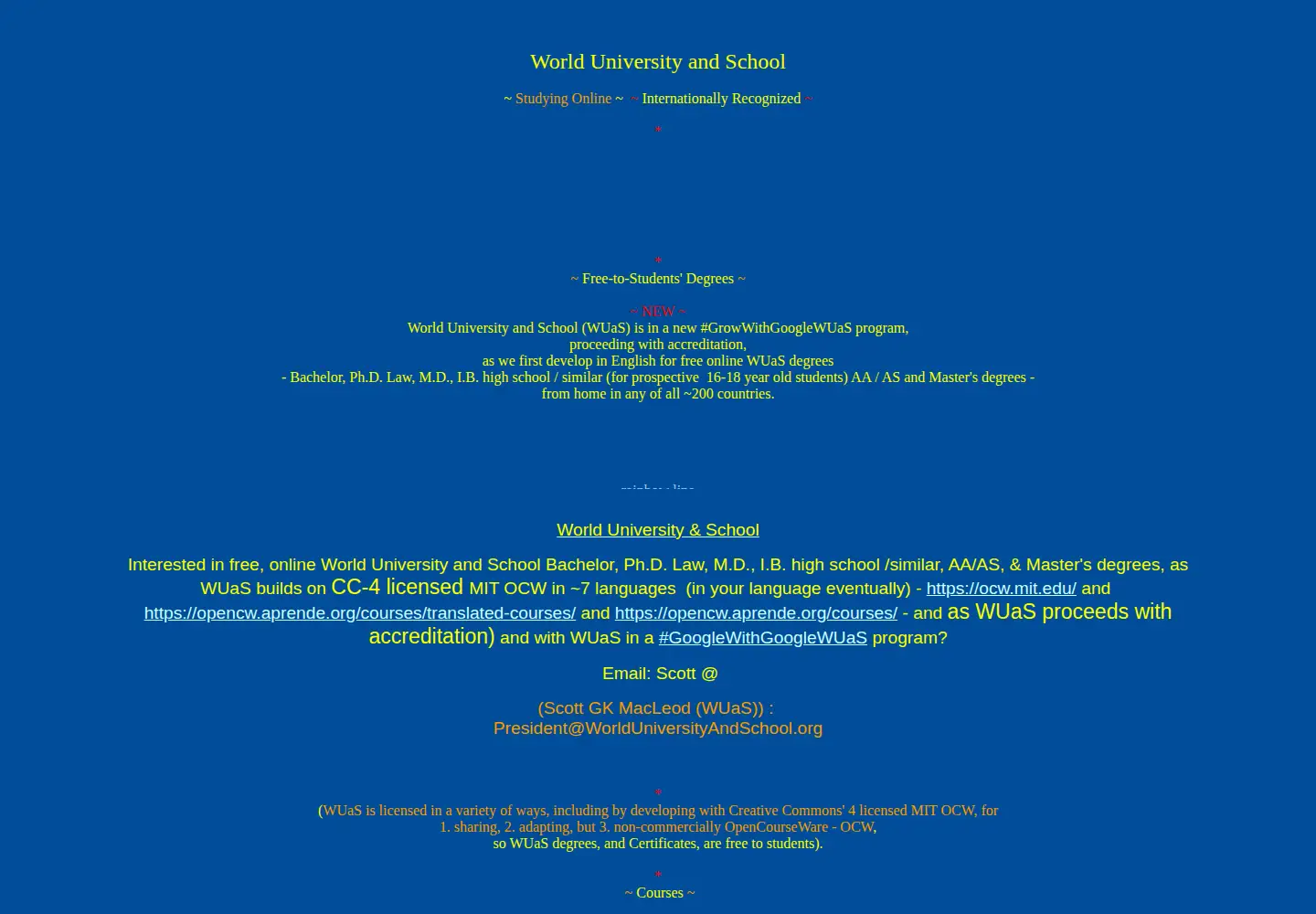 Screenshot of worlduniversityandschool.org