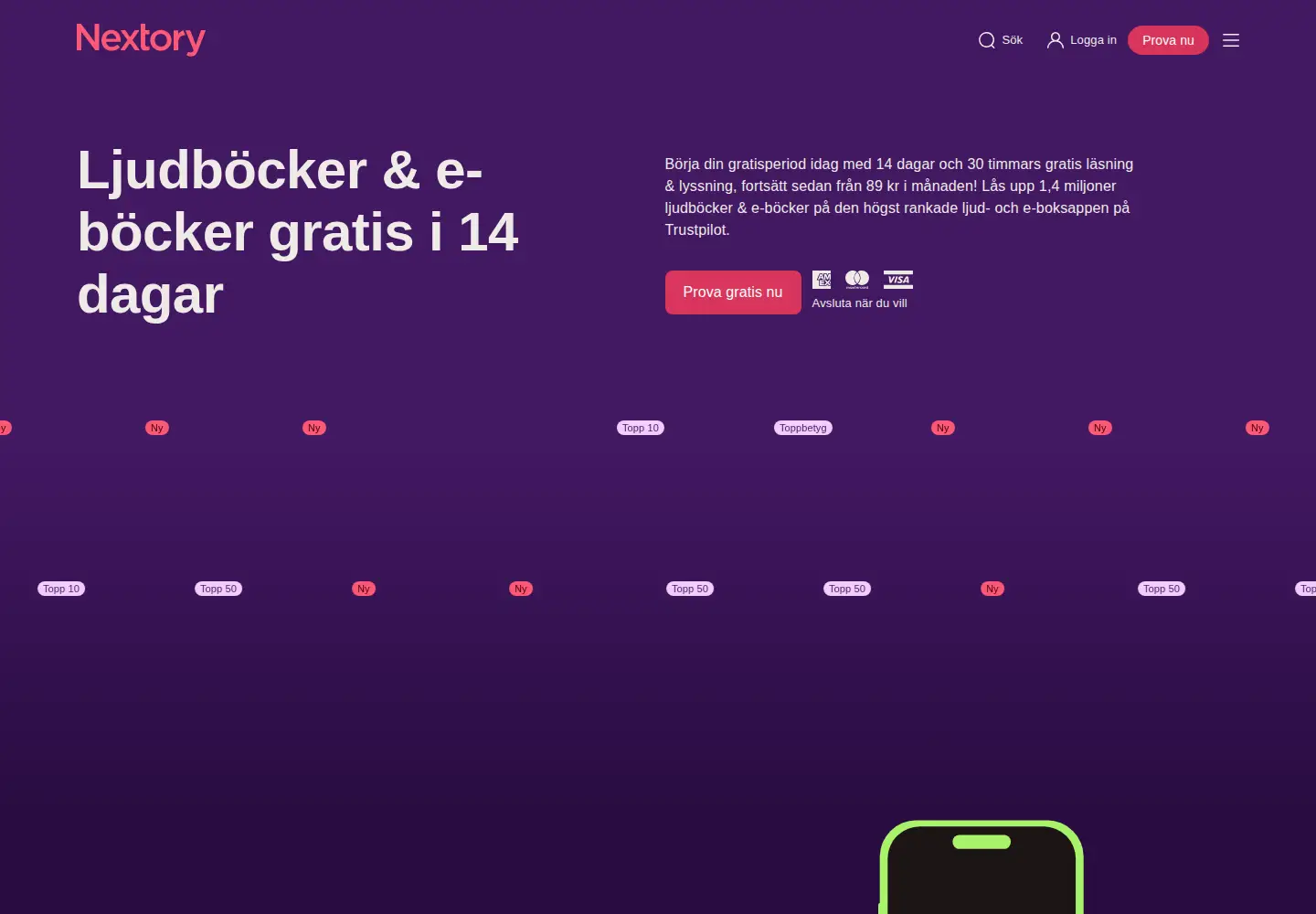 Screenshot of nextory.se