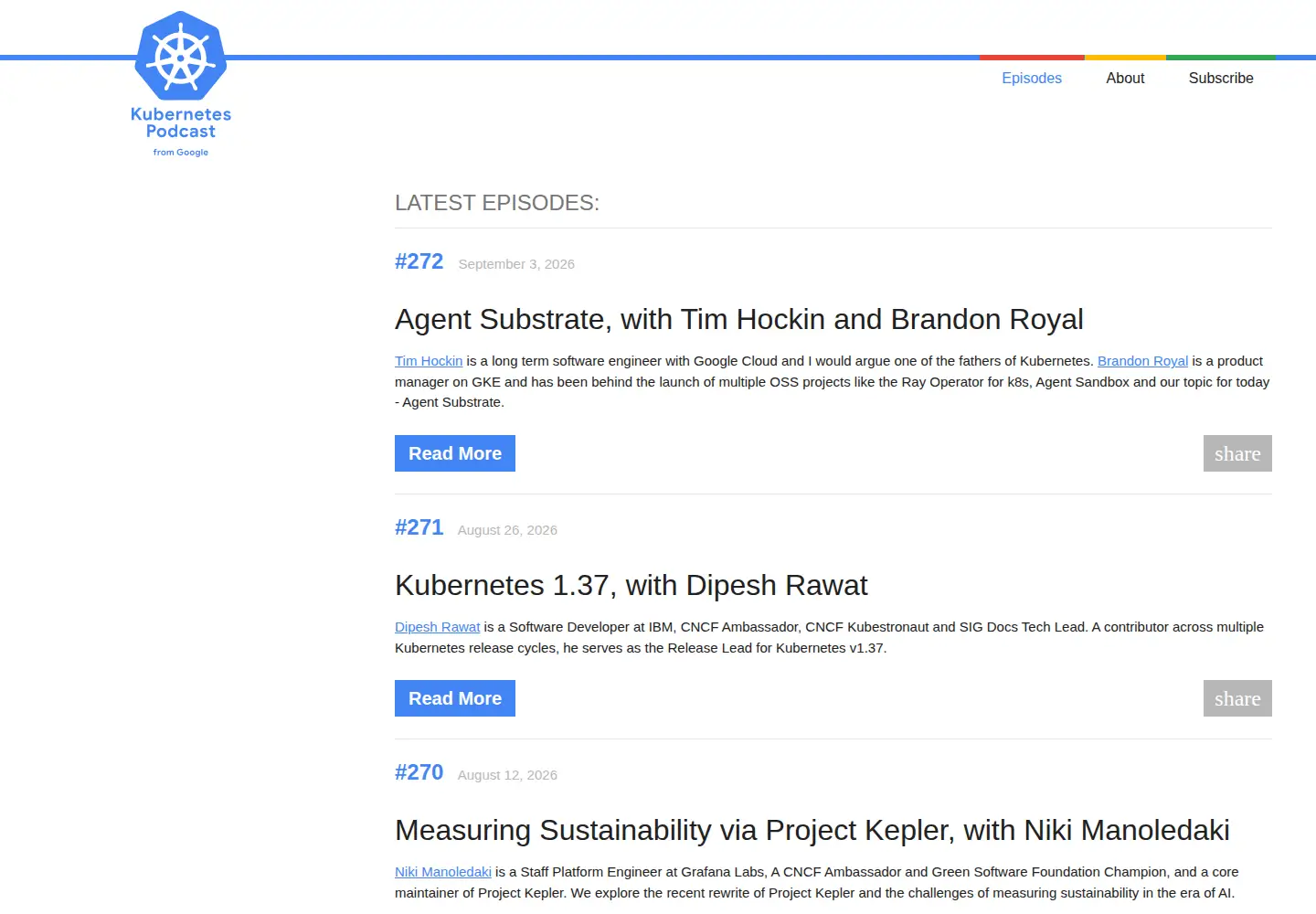 Screenshot of kubernetespodcast.com