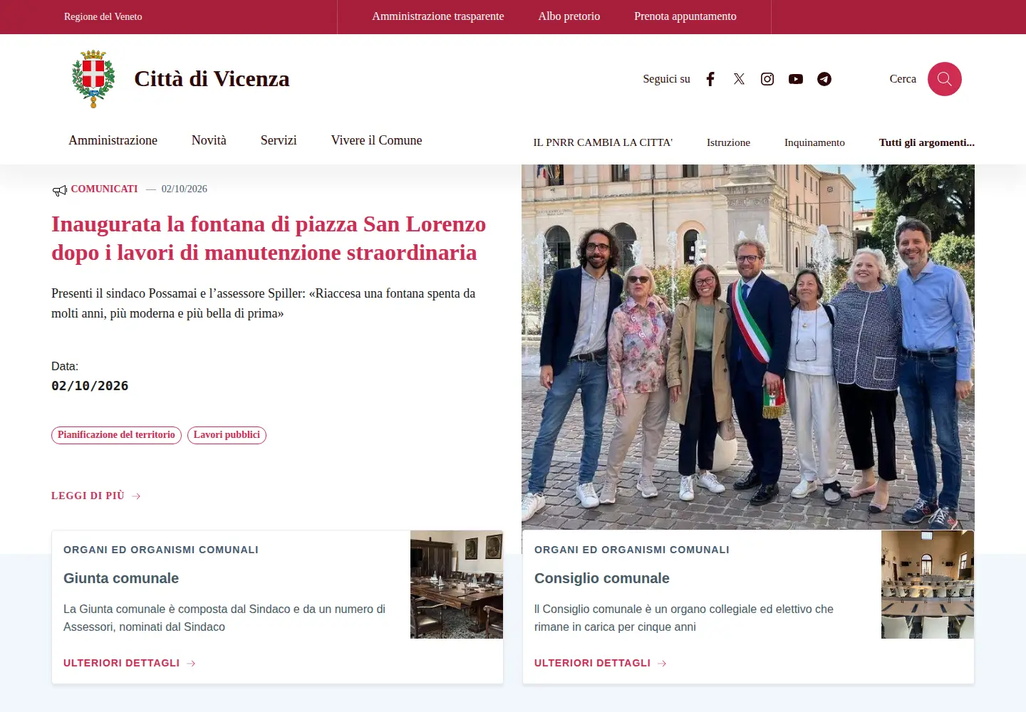 Screenshot of comune.vicenza.it
