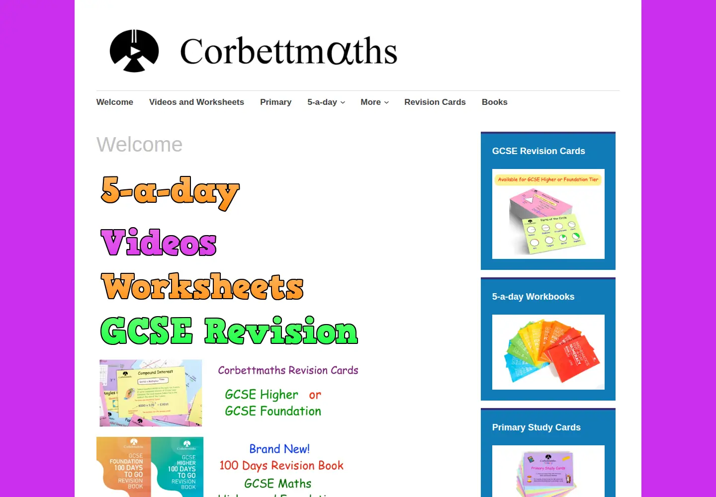 Screenshot of corbettmaths.com