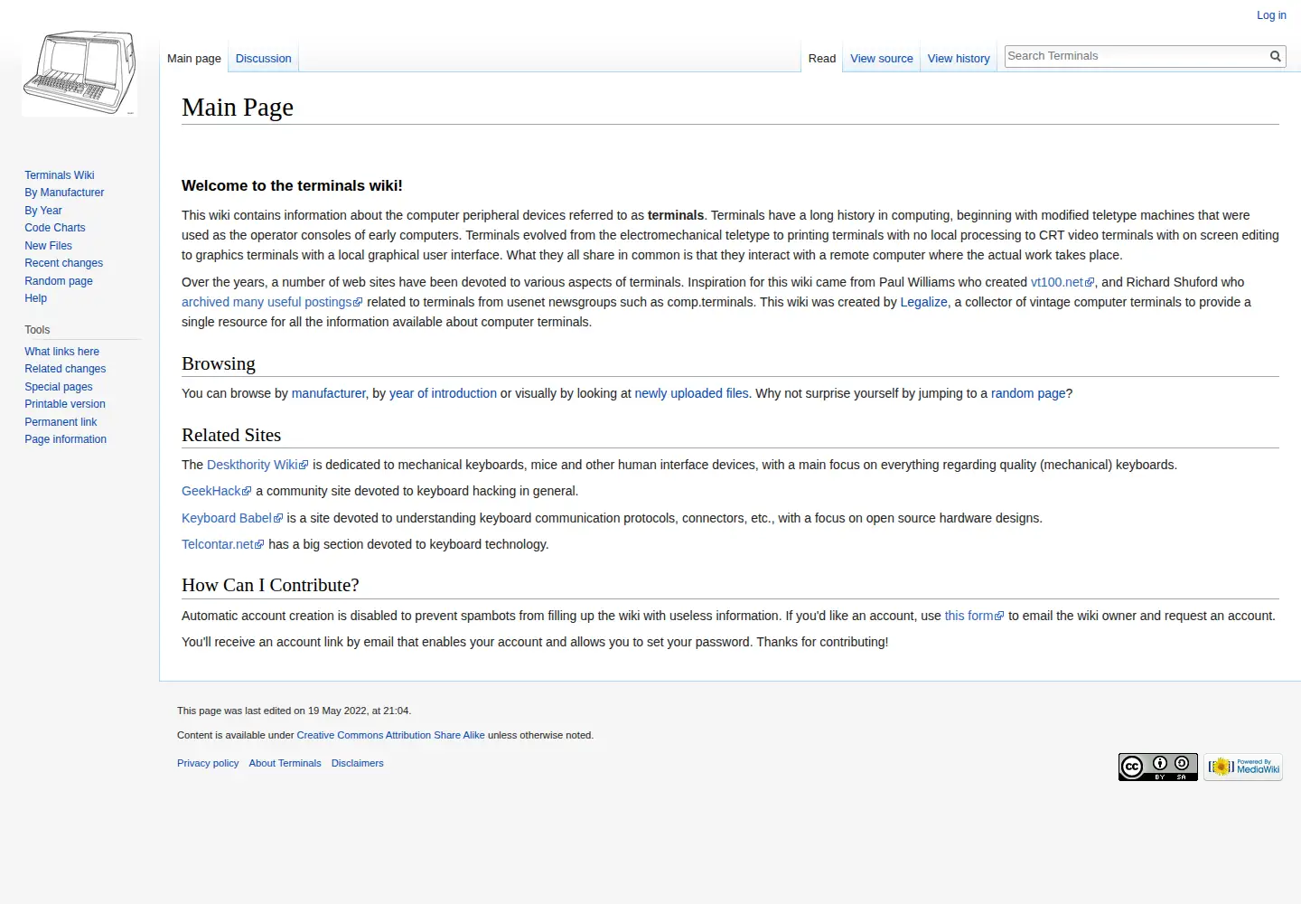 Captured homepage of terminals-wiki.org in the current scan