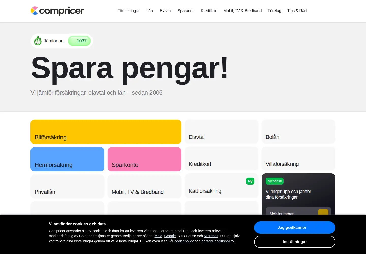 Captured homepage of compricer.se in the current scan