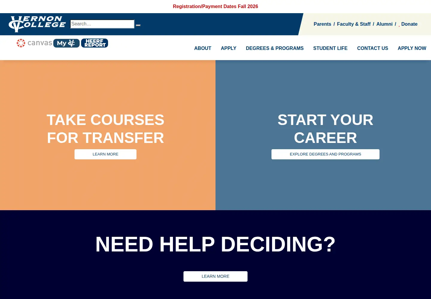 Screenshot of vernoncollege.edu