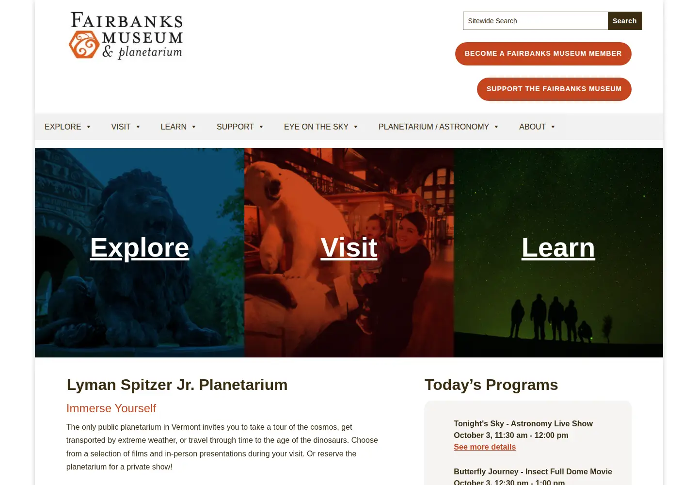 Captured homepage of fairbanksmuseum.org in the current scan