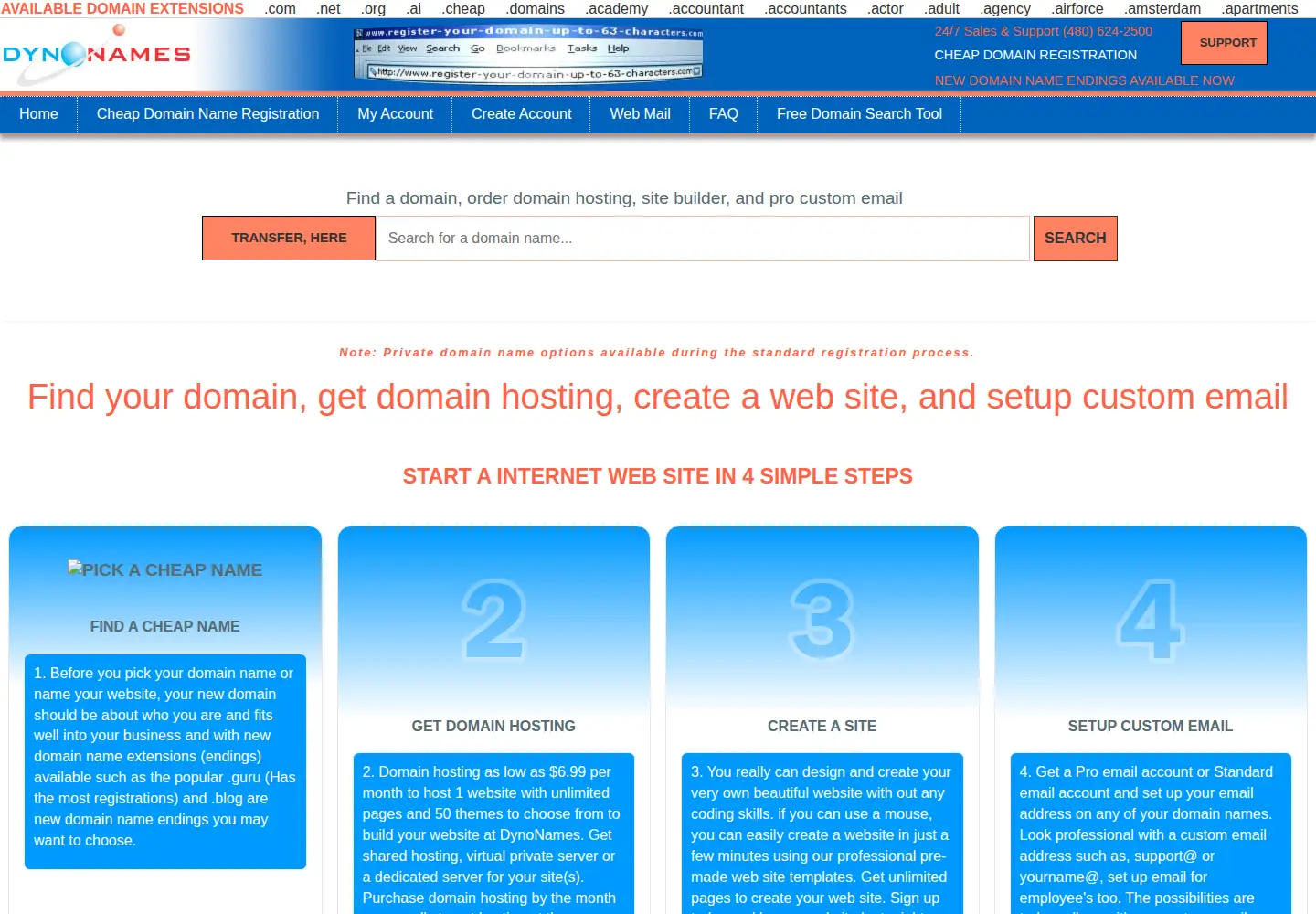 Captured homepage of dynonames.com in the current scan