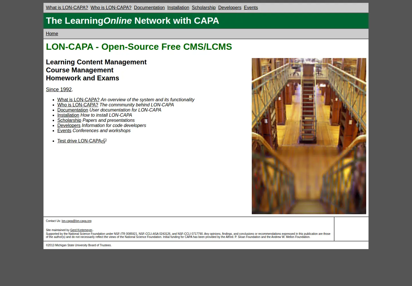 Captured homepage of lon-capa.org in the current scan
