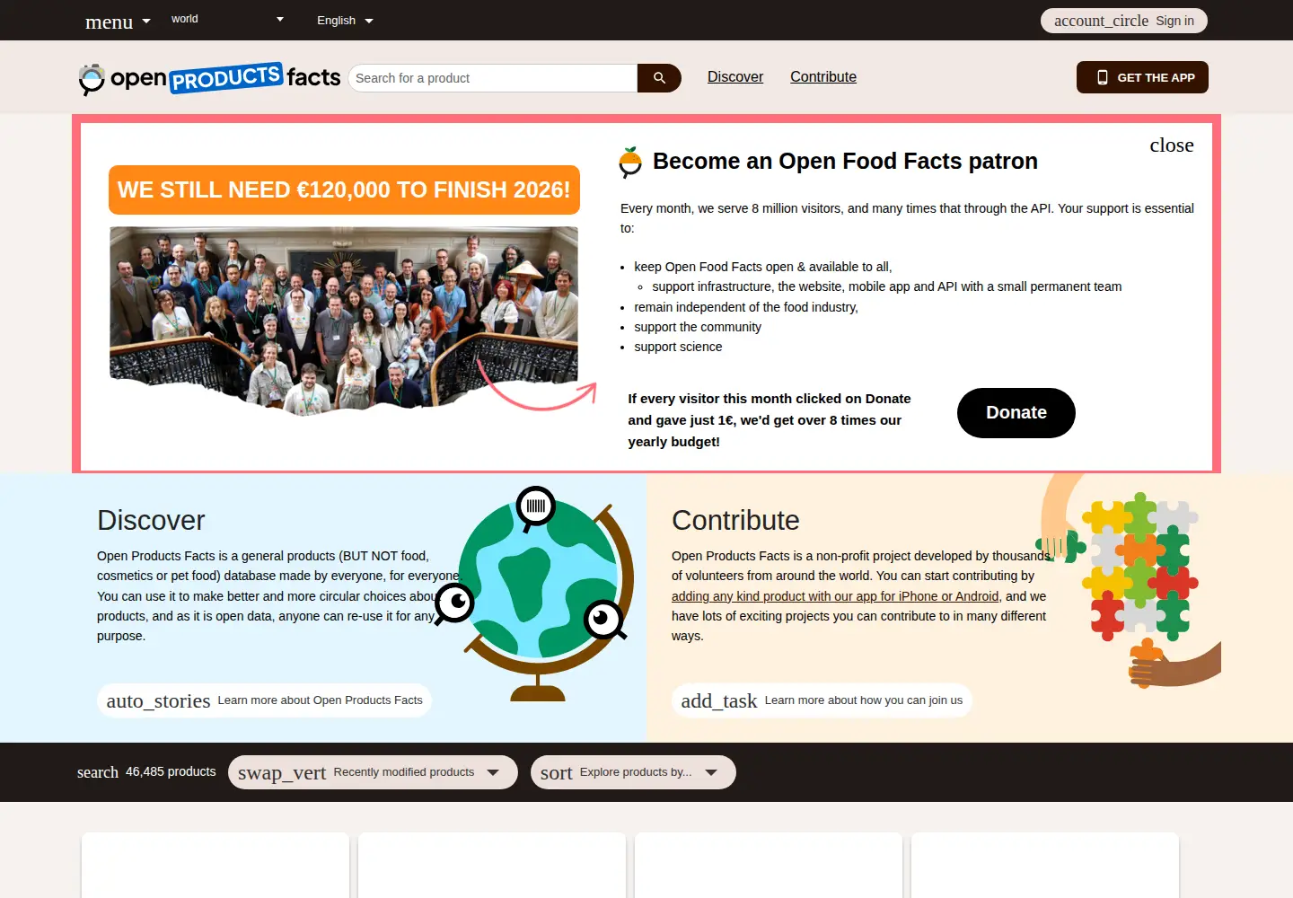 Screenshot of openproductsfacts.org