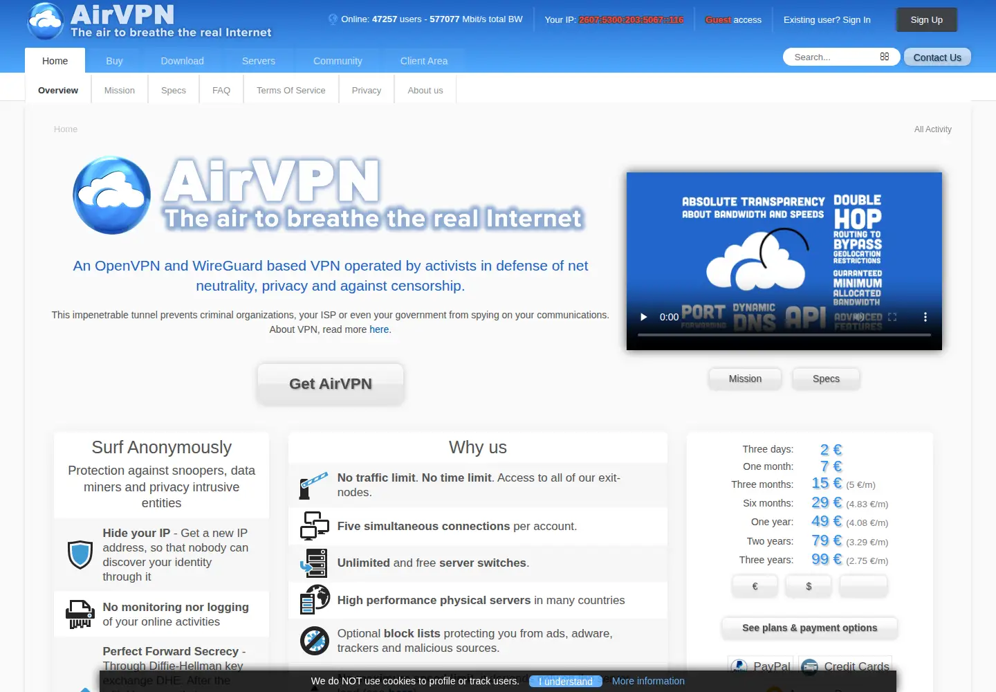 Screenshot of airvpn.org