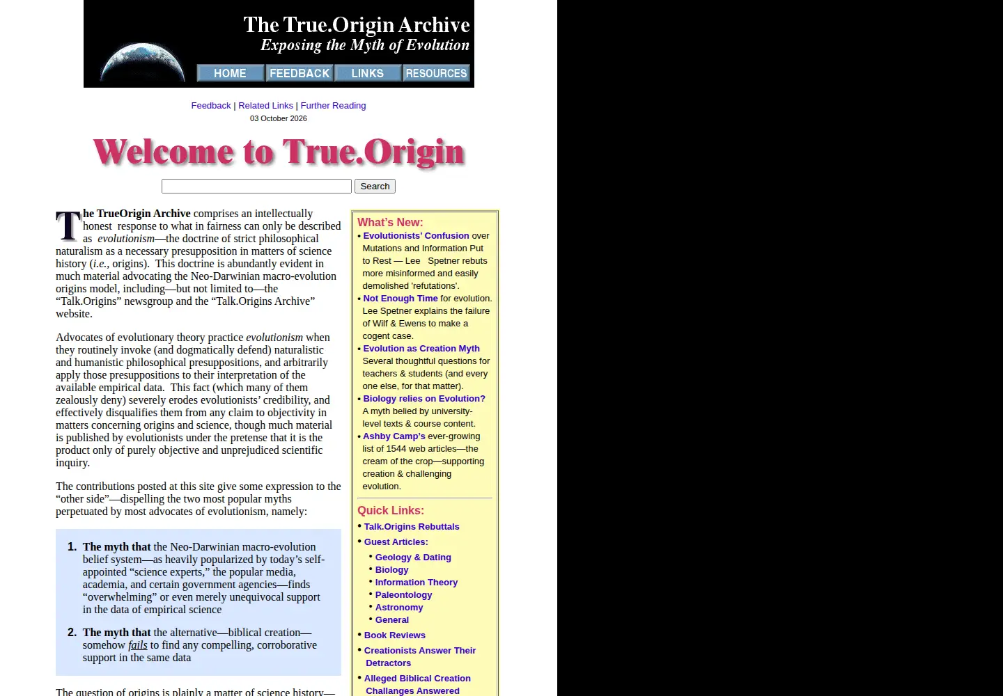Captured homepage of trueorigin.org in the current scan