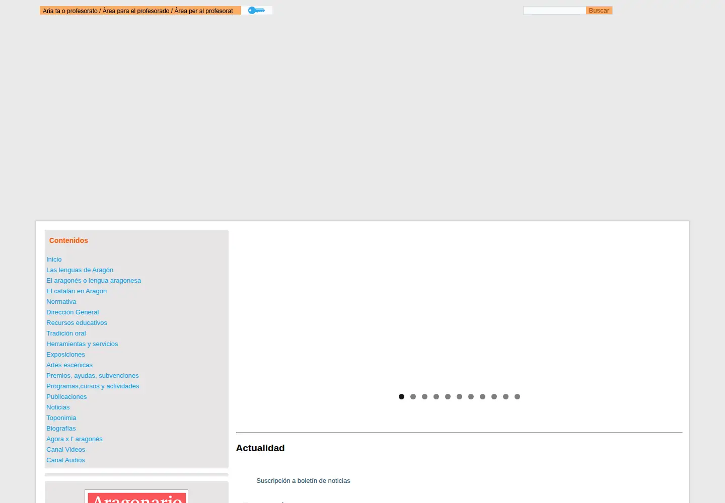 Captured homepage of lenguasdearagon.org in the current scan