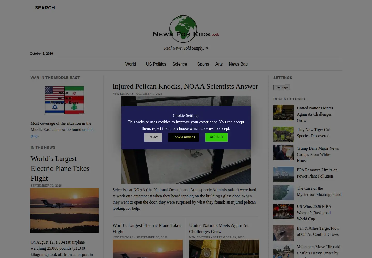 Screenshot of newsforkids.net