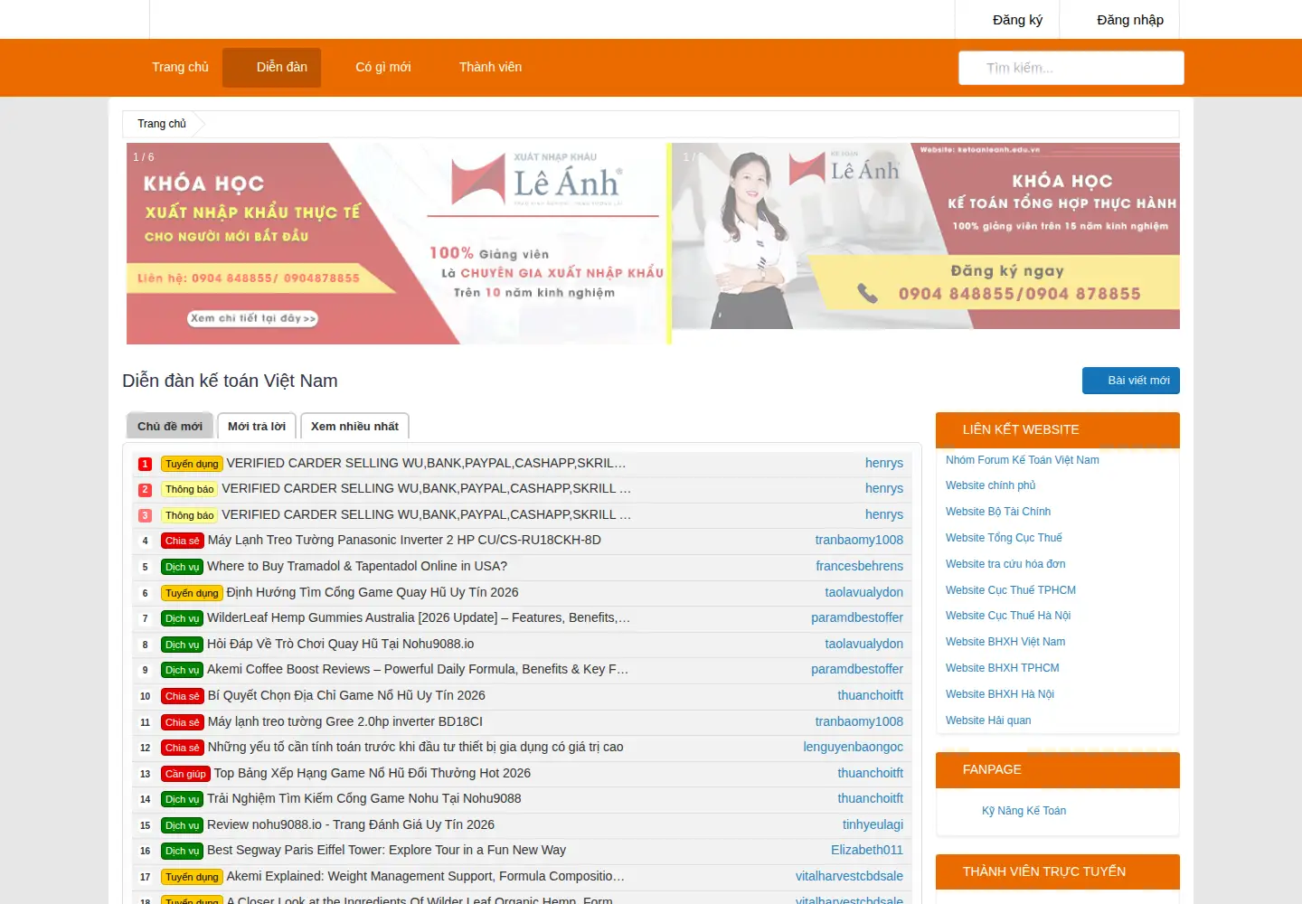 Captured homepage of forumketoan.com in the current scan