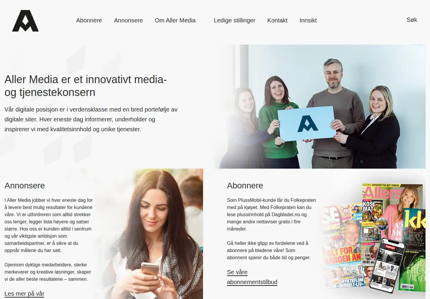 Screenshot of aller.no