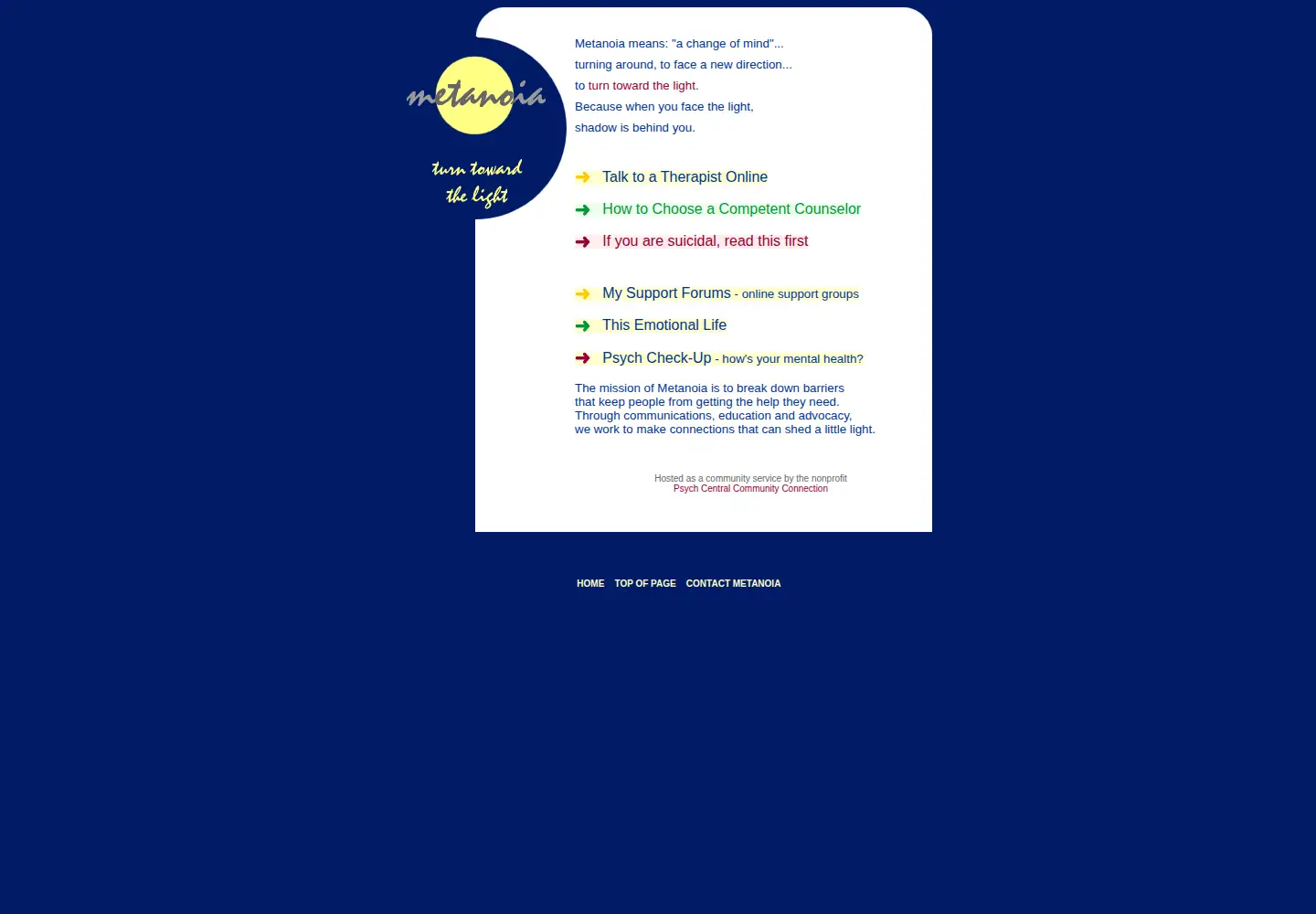 Screenshot of metanoia.org