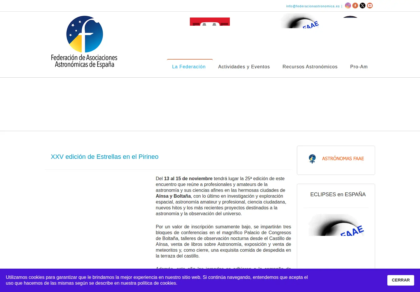 Screenshot of federacionastronomica.es