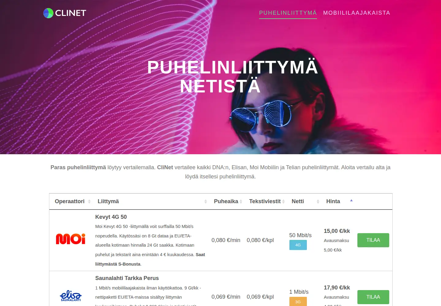 Screenshot of clinet.fi