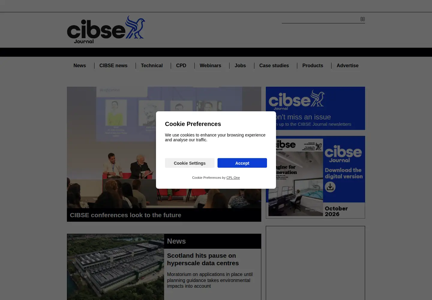 Captured homepage of cibsejournal.com in the current scan