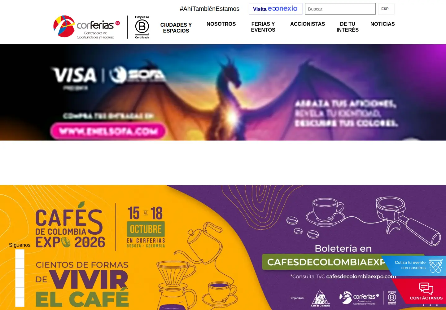 Captured homepage of corferias.com in the current scan