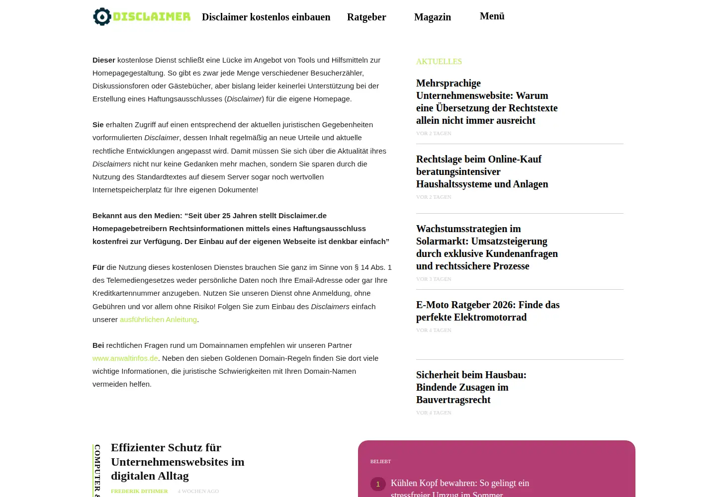 Screenshot of disclaimer.de