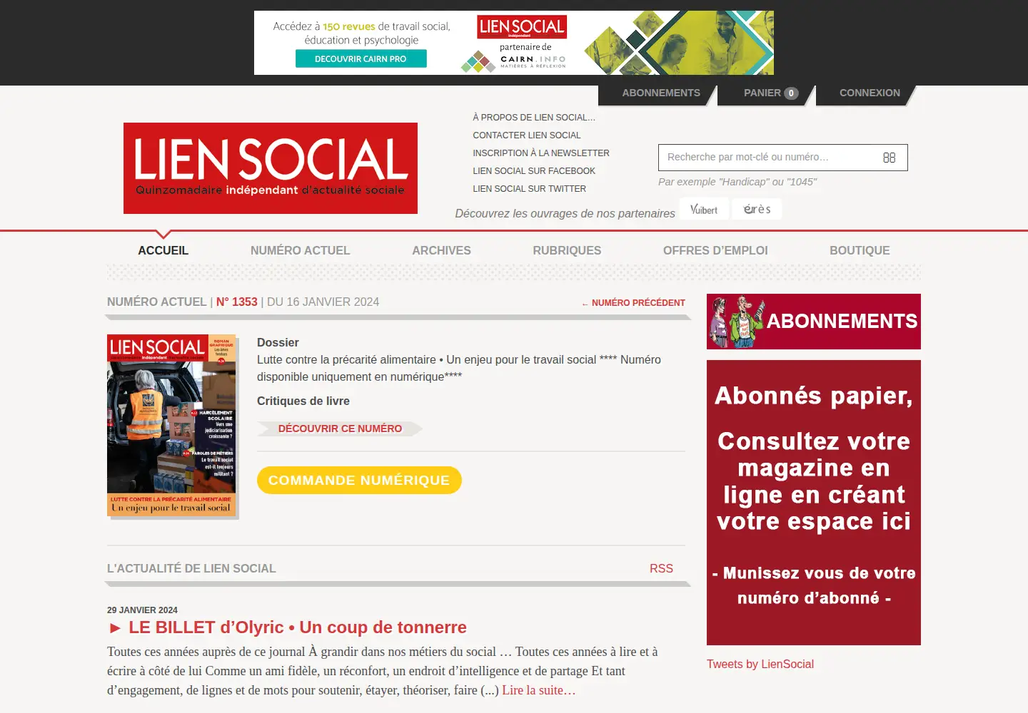 Captured homepage of lien-social.com in the current scan