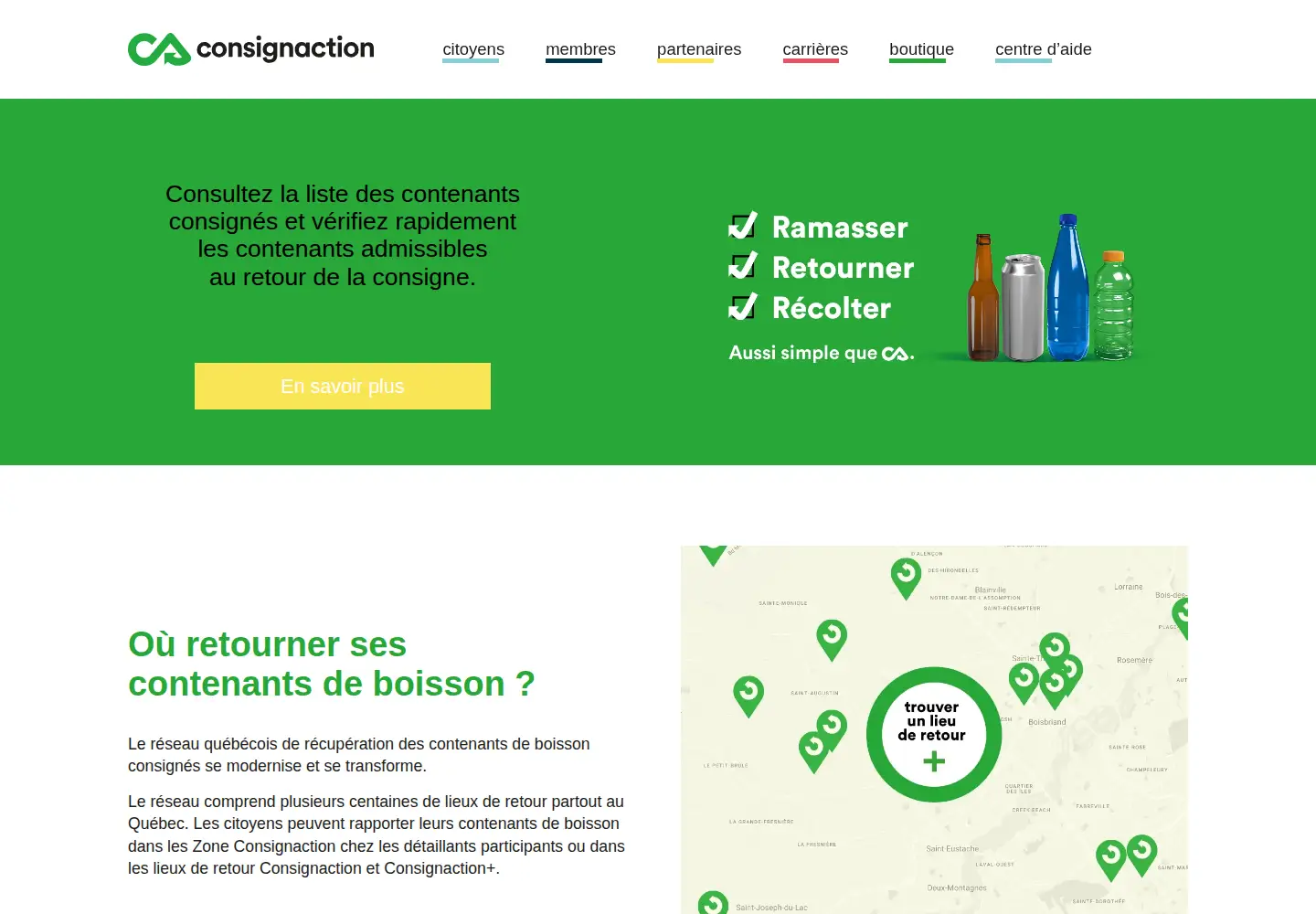 Screenshot of consignaction.ca