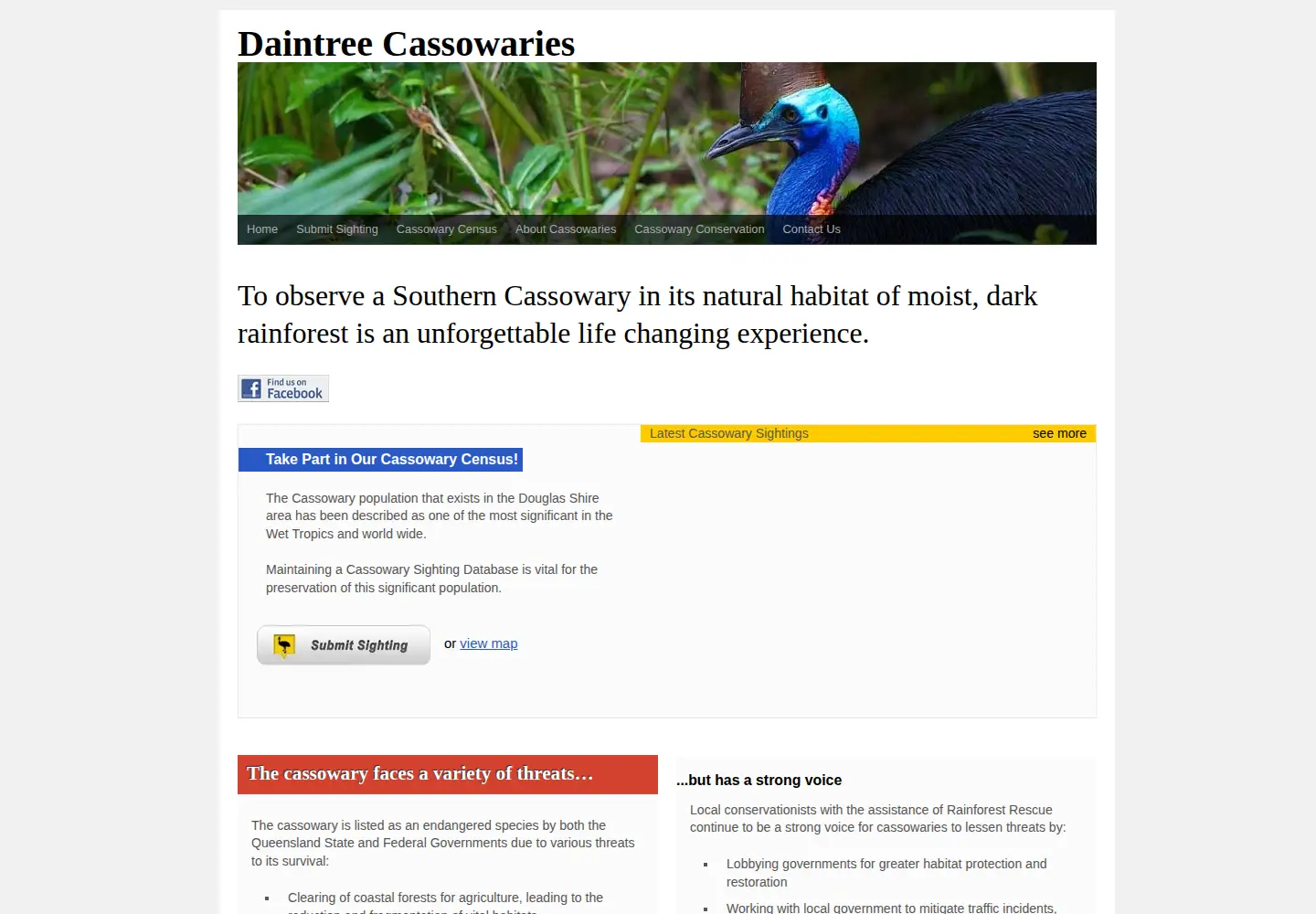 Screenshot of daintreecassowary.org.au