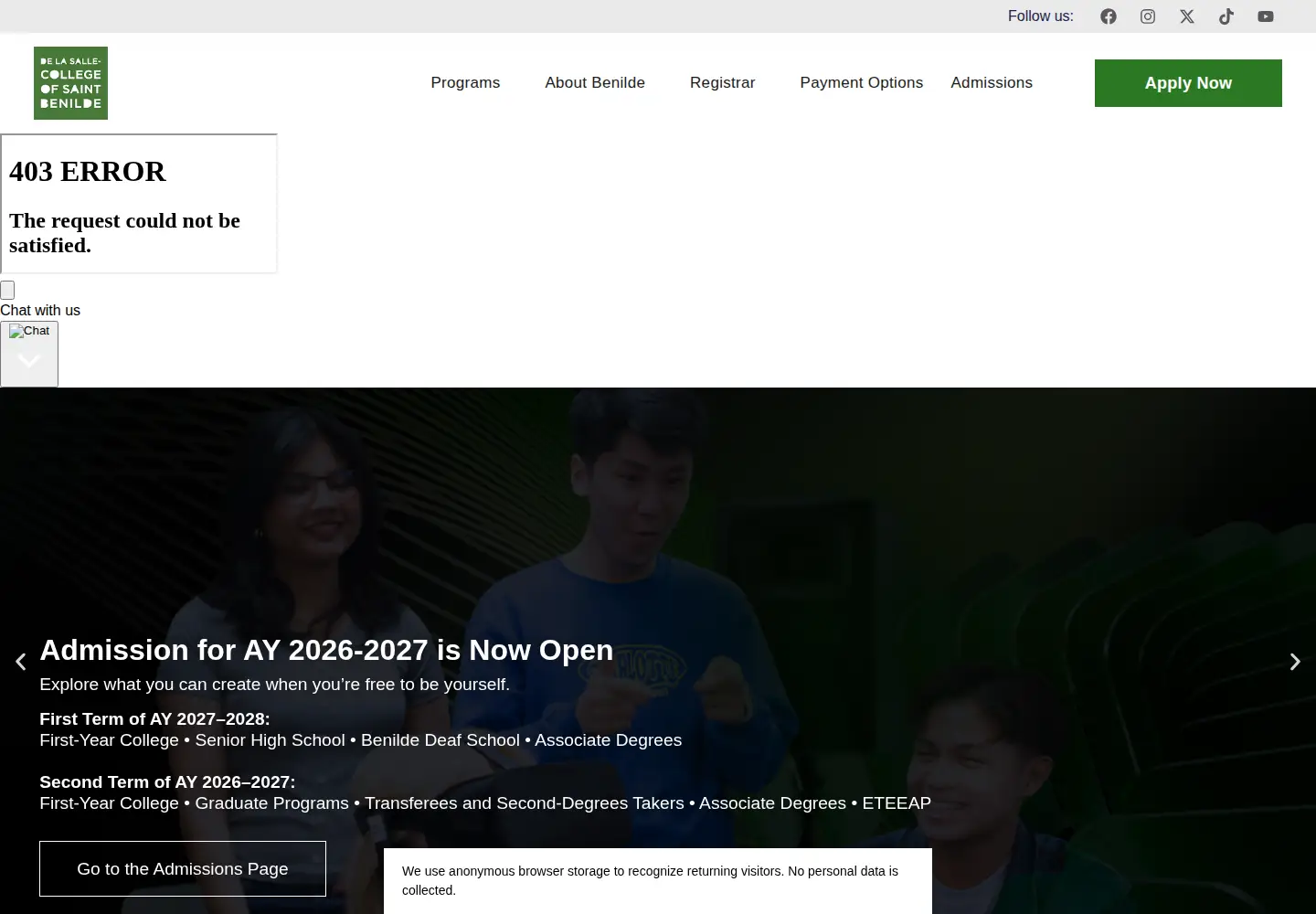Screenshot of benilde.edu.ph