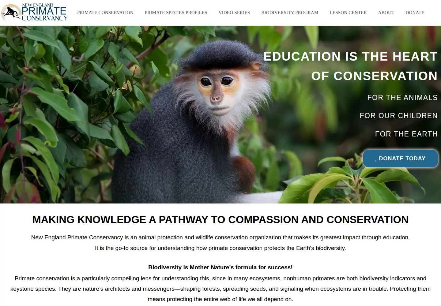 Screenshot of neprimateconservancy.org