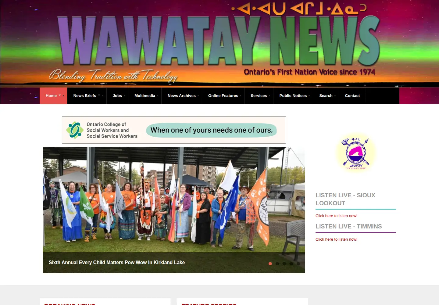 Captured homepage of wawataynews.ca in the current scan