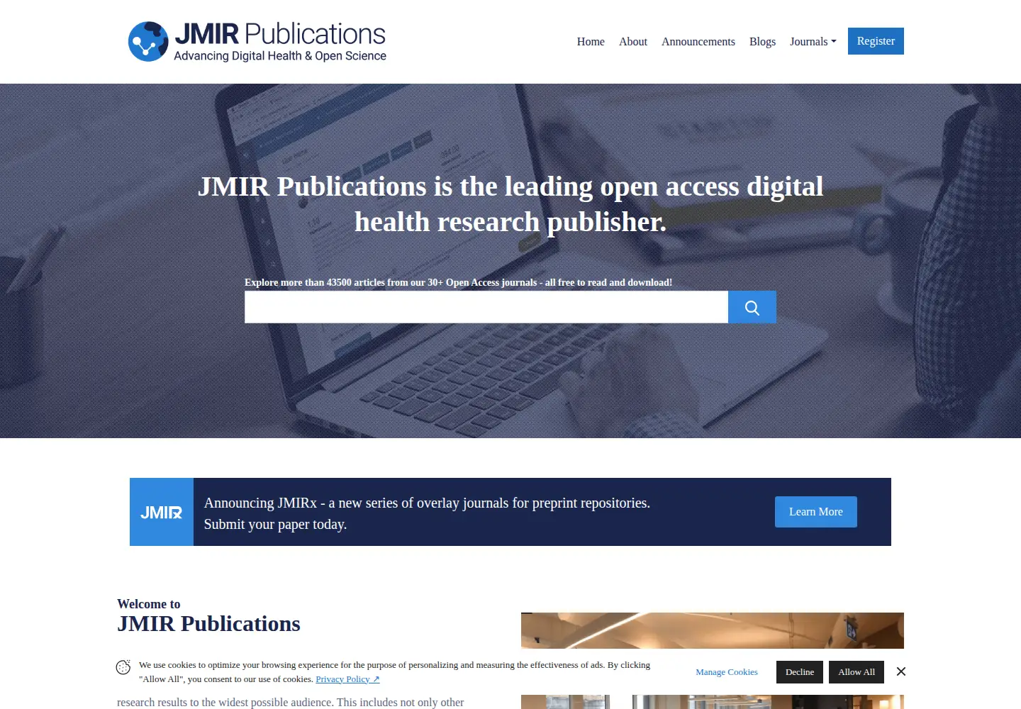 Screenshot of jmirpublications.com