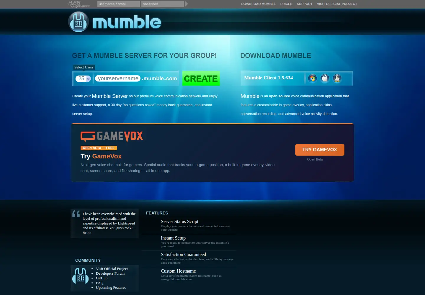 Screenshot of mumble.com