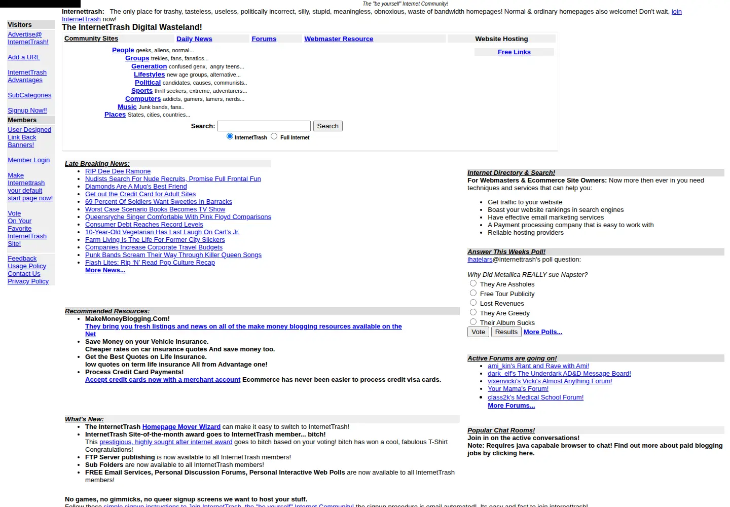 Captured homepage of internettrash.com in the current scan