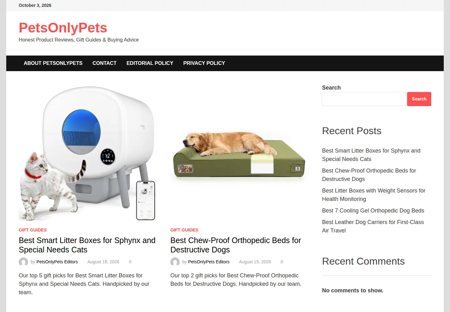 Captured homepage of petsonlypets.com in the current scan