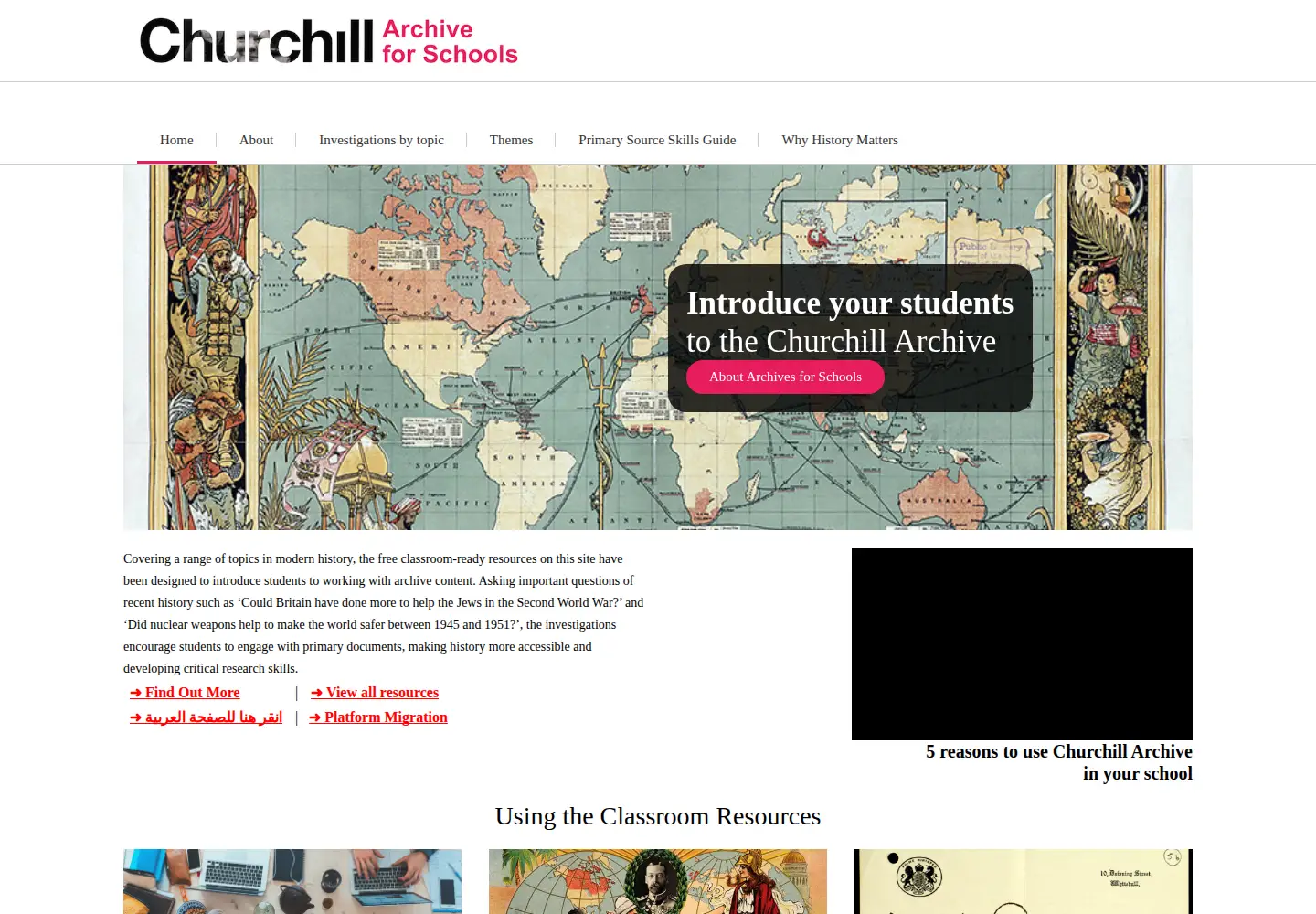 Captured homepage of churchillarchiveforschools.com in the current scan