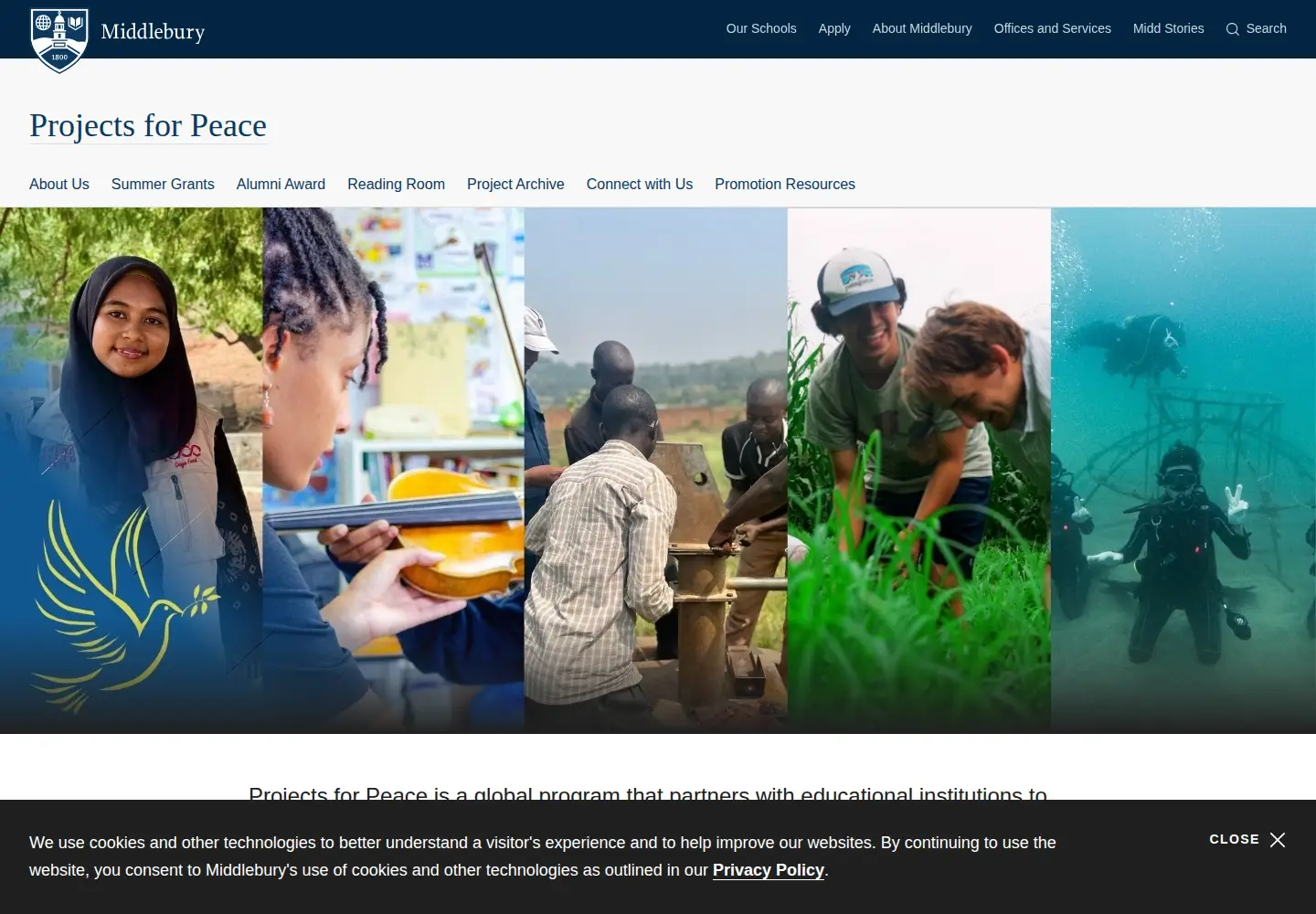 Screenshot of davisprojectsforpeace.org